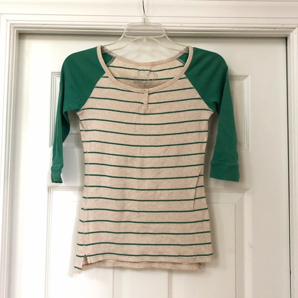 One Step Up 3/4 Sleeve Raglan Cotton Striped Shirt - Picture 15 of 16